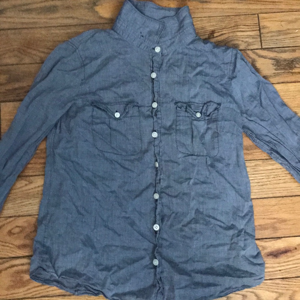A blue/gray button down